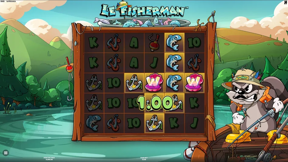 Fish and Anchor cluster win in the base game with the win total on the panel