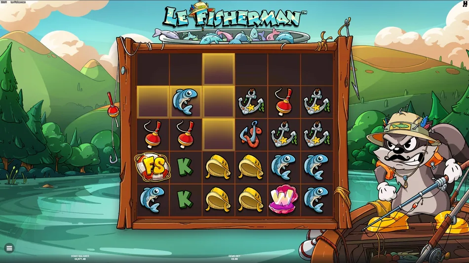 Winning cluster of five matching symbols clearing while new symbols drop in during a Super Cascade