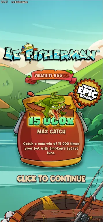 Base game with Smokey character fishing by lake